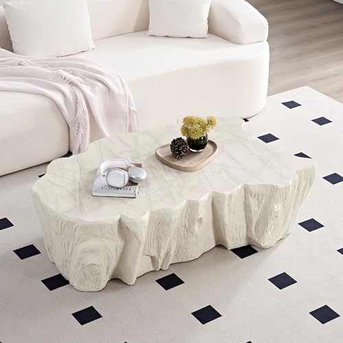 48.62" Irregular Coffee Table with Tree Root Design for Living Room, Modern Luxury Fiberglass Center Table with Unique Shape, Accent End Tea Tables for Apartment, No Need Assembly (Beige) - color: 48.62" Irregular, Beige