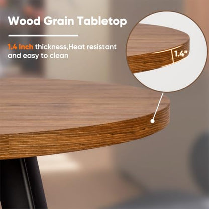 Round Dining Table for 2, 31.5" Small Kitchen Circle Table Space-Saving | Brown Mid-Century Modern with 1.4" thick Walnut-grain Top, Kitchens, Dining Rooms, Apartments, Breakfast Nooks - color: Brown