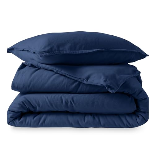 Bare Home Flannel Duvet Cover Set (Twin/Twin XL, Dark Blue) | 100% Cotton, Velvety Soft, Heavyweight, Premium Flannel, Double Brushed, Includes Sham Pillow Cover - color: 07 - Dark Blue (No Comforter), size: Twin/Twin XL