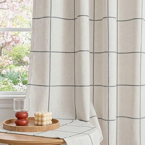 MYSKY HOME 100% Blackout Plaid Linen Curtains 63 Inch Length 2 Panels Set Double Layer Farmhouse Thermal Insulated Checkered Print Drapes Grommet Top for Bedroom Living Room, Pack-2, 52" W, Deep Grey - color: Deep Grey, size: 52"W x 63"L (Pack of 2)