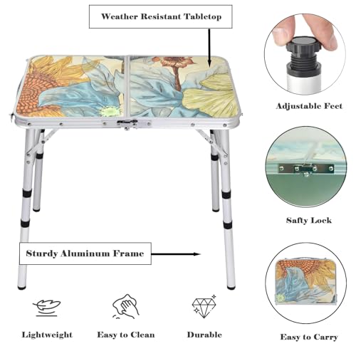 Small Folding Camping Table, 2ft Portable Picnic Table Aluminum 24" x 16", 3 Adjustable Heights Lightweight Dining Table for RV, Picnic, Beach (Sunflower) - color: Sunflower