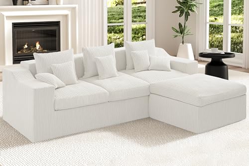 101" Modular Couch Sectionals with Ottoman, Big Comfy Cloud Couches, L Shaped 4 Seat Modular Sectional Sofa, Sectional Double Cushion Couches with Deep Seat for Living Room,No Assembly Required(Beige) - color: Corduroy Beige, size: 101" Couch with Ottoman