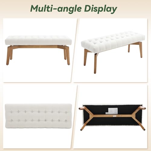 HNY White Upholstered Bench,End of Bed Bench | Entryway Bench Storage Bench Modern Tufted Floating Design Window Bench Seat for Living Room Indoor Hallway( Chenille) - color: White Chenille