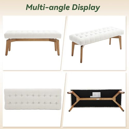 HNY White Upholstered Bench,End of Bed Bench | Entryway Bench Storage Bench Modern Tufted Floating Design Window Bench Seat for Living Room Indoor Hallway( Chenille) - color: White Chenille
