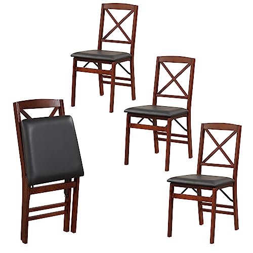 GIANTEX Folding Dining Chairs Set of 4, Foldable Wood Kitchen Chairs with Padded Seat, Solid Wood Frame, Max Load 400 Lbs, No Assembly Easy to Store Wooden Dining Chairs for Apartment, Small Space - color: Walnut-x Back