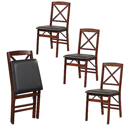 GIANTEX Folding Dining Chairs Set of 4, Foldable Wood Kitchen Chairs with Padded Seat, Solid Wood Frame, Max Load 400 Lbs, No Assembly Easy to Store Wooden Dining Chairs for Apartment, Small Space - color: Walnut-x Back