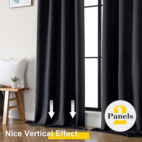 Extra Long Black Blackout Curtains for Bedroom Living Room 108 Inches Long 2 Panels, Soft Solid Room Darkening Thermal Insulated Window Treatments, Rod Pocket Curtain, 50" Wx108 L - color: Black, size: 50"W x 108"L (Pack of 2)