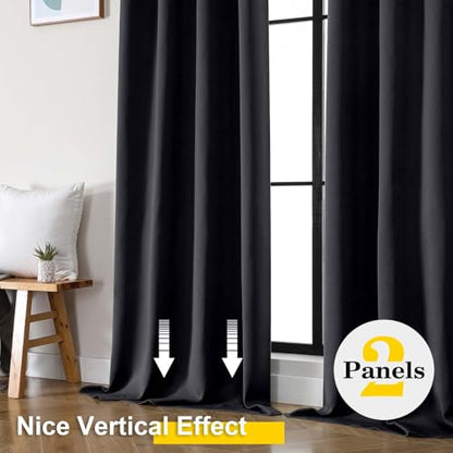 Extra Long Black Blackout Curtains for Bedroom Living Room 120 Inches Long 2 Panels, Soft Solid Room Darkening Thermal Insulated Window Treatments, Rod Pocket Curtain, 50" Wx120 L - color: Black, size: 50"W x 120"L (Pack of 2)