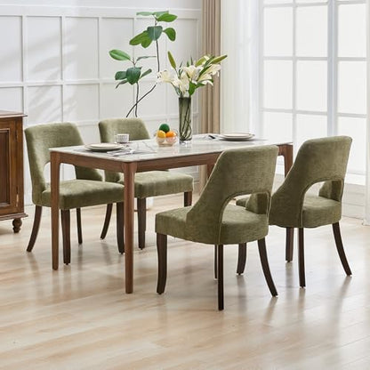 UVV Wooden Dining Chairs Set of 4, Mid Century Modern Chenille Upholstered Dining Room Chair Kitchen Chairs, Farmhouse Dinner Chair with Solid Wood Legs for Kitchen Dining Room, Green - color: Green, size: Set of 4