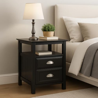 Ergode Timber Nightstand - Versatile & Stylish Bedroom Storage with Drawer & Shelf - Black Finish - Elegant Design - Easy Assembly - 20" W x 20" D x 25" H