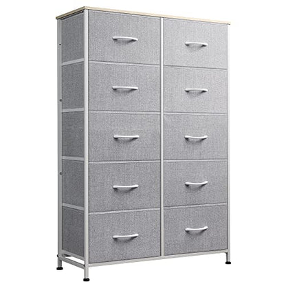 WLIVE Tall Dresser for Bedroom with 10 Fabric Drawers, Light Grey | 10 Drawers, Fabric Dresser for Closet, Storage Tower with Cabinet, Metal Frame - color: Light Grey