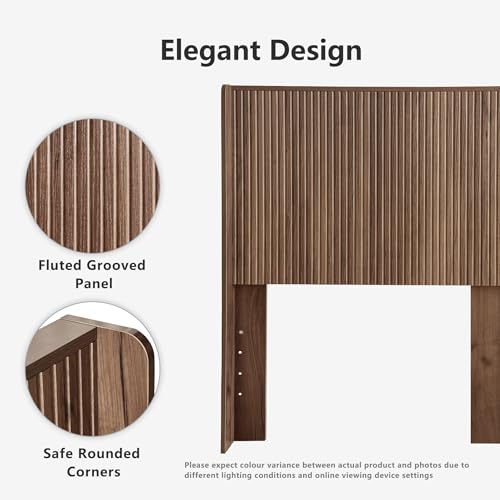 78.7" King Size Wooden Headboard, Fluted Panel Headboard, Walnut | Mid Century Modern Head Board, Wall Mounted Headboards, Wingback Retro Style Head Board for Adjustable Bed, Easy to Assembly - color: Walnut, size: King