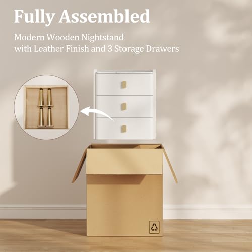 AQIMUELE Narrow Nightstand with Drawers, Narrow Side Table Leather, Small Bedside Tables for Bedroom. (White) - color: White, size: 15.7''W x 15"D x 22.8"H