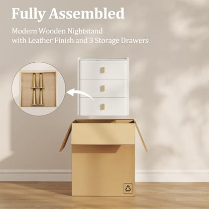 AQIMUELE Narrow Nightstand with Drawers, Narrow Side Table Leather, Small Bedside Tables for Bedroom. (White) - color: White, size: 15.7''W x 15"D x 22.8"H