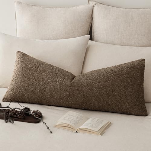 Foindtower Decorative Textured Boucle Throw Pillow Covers Accent Solid Pillow Cases Neutral Long Body Lumbar Couch Cushion Case for Chair Sofa Bedroom Living Room Home Decor 14x36 Inch,1PC,Chocolate - color: Chocolate, size: 36" x 14" (Pack of 1)