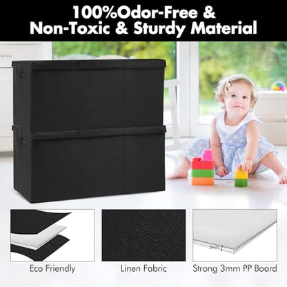 167L Large Toy Box Chest Storage with Lid, Collapsible Kids Toy Storage | Toy Chest with with Removable Divider for Kids, Boys, Girls, Nursery, Living Room, Bedroom, 35.5"x17" x17" (Linen Black) - color: Extra Extra Large Black