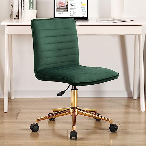 Furnimart Velvet Home Office Armless Desk Chair Adjustable Task Chairs Small Swivel Upholstered Office Chair Students Desk Chair Mid-Back Home Office Chair Dorm Chair (Velvet-DarkGreen) - color: Velvet-darkgreen