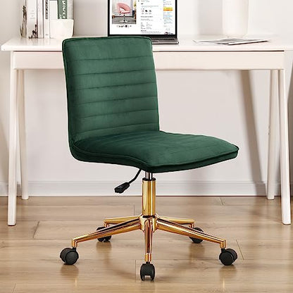Furnimart Velvet Home Office Armless Desk Chair Adjustable Task Chairs Small Swivel Upholstered Office Chair Students Desk Chair Mid-Back Home Office Chair Dorm Chair (Velvet-DarkGreen) - color: Velvet-darkgreen