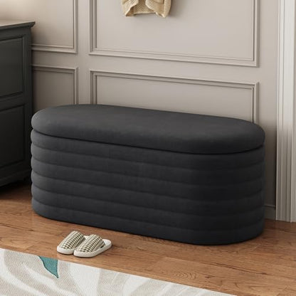 Storage Ottoman Bench 40 inch Upholstered Chenille Fabric Storage Bench for Bedroom End of Bed Stool Aesthetic Large Storag Ottoman for Living Room Entryway,Black | Chenille Fabric Storage Ottoman, End of Bed Stool,Large Bench Hidden Storage,No Assembly,f