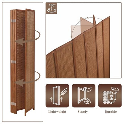 8 Panel Bamboo Room Divider, Folding Privacy Screen, Dark Brown | Pine wood frame, dual-action stainless steel hinges, 5.6FT tall, extends to 126 inches wide, no assembly - color: Dark Brown, size: 8 Panel
