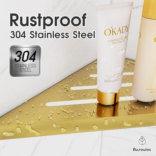 Shower Corner Shelf,304 Stainless Steel Caddy, No Drill Shower Shelf,Won't Fall Off Shower Organizer, Large Capacity Floating Corner Shelves Shampoo Holder (Gold 3-Pack) - color: Gold 3-pack