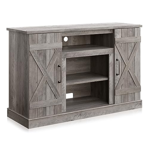 BELLEZE 47 Inch TV Stand & Media Entertainment Center TV Cabinet with Storage for TVs up to 50 Inch Console Table with Open Storage Shelves & Cabinets, Gray Wash - color: Gray Wash, style: 47"