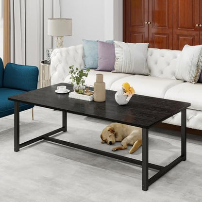 Black Rectangle Coffee Table for Living Room, 35.4 Inch | Easy Assembly, Modern Wood & Metal Living Room Tables, Mid Century Industrial Center Table for Small Spaces, Apartment - color: Black