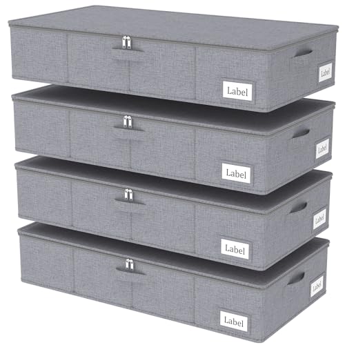 Yawinhe 48L Foldable Underbed Storage Bags, 4 Pack Closet Organizer,Grey | Blanket Storage Bags with Clear Window and 4 Handles; Foldable Underbed Bins Containers with Clear Window for Beddin - color: Grey, size: 31.5x15.7x6in/4-Pack