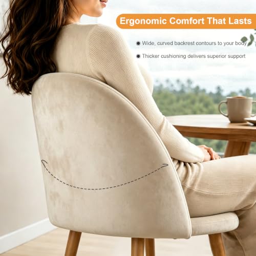 Lightdot Dining Chairs Set of 2, Velvet Comfortable Seats, Mid-Century Modern Living Room Chairs, Upholstered Kitchen Chairs with Wooden Legs and Padded Seat for Bedroom Office, Easy Assembly, Beige - color: Beige