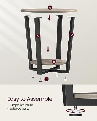 VASAGLE Round Side End Table, 2-Tier Accent Nightstand with Storage Shelf | Easy Assembly, Bedside Table Small Spaces, Living Room, Bedroom, Heather Greige and Ink Black, BARNET Collection ULET057B02 - color: Heather Greige + Ink Black, size: 19.7"Dia. x
