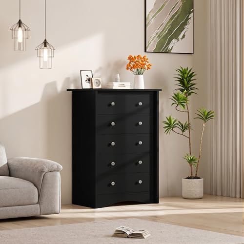 Furmax Tall Dresser, 5 Drawer Dresser, Chest of Drawers, Organizer Drawers, for Hallway Entryway (Dark Black) - color: Dark Black