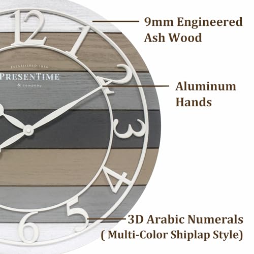 Modern Farmhouse Shiplap Clock | 19.5-Inch Multicolor Woodgrain Shiplap Wall Clock, White Arabic Numerals, Farmhouse Décor for Home & Office - color: White With Multicolor Woodgrain