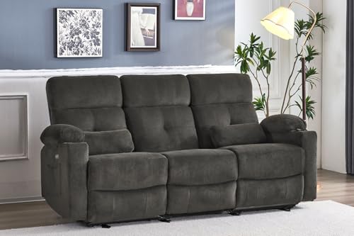 80'' Power Reclining Sofa with Heat and Massage, Electric Reclining Couch with Extended Footrest, Wall Hugger 3-Seater Recliner Sofa with USB Ports, Cup Holders for Living Room - color: Grey, size: Sofa