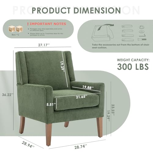 COLAMY Modern Wingback Living Room Chair Set of 2, Upholstered Fabric Accent Armchair, Single Sofa Chair with Lounge Seat and Wood Legs for Bedroom/Office/Reading Spaces, Green - color: Green, size: Set of 2