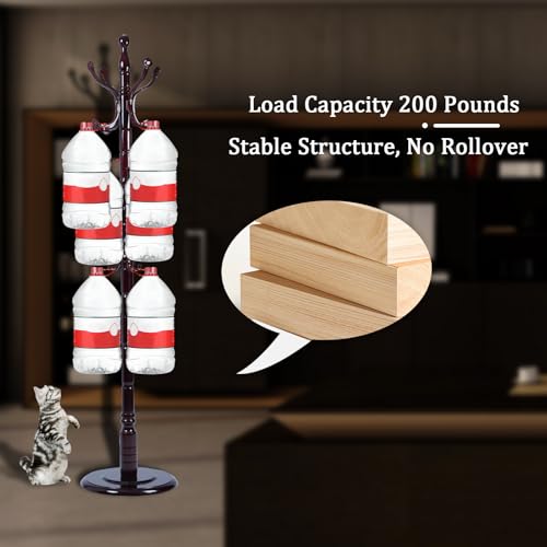 Coat Racks FreeStanding with 14 Hooks, Natural Wood Coat Rack with Solid Round Base, Adjustable Height Coat Racks, Easy Assembly for Hallway, Bedroom and Office (Rosewood Ruyi Hook) - color: Rosewood Ruyi Hook