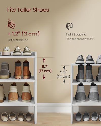 VASAGLE Shoe Rack for Closet, Stackable Organizer Shelf | Stackable Shoe Organizer Shelf for Entryway, 3 Tiers, 11.7 x 24.4 x 21.3 Inches, White, CUSTOS Collection, ULBS063WZ01S - size: 3 Tiers (24.4"W)
