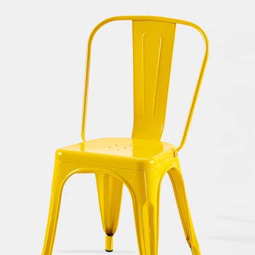 AC Pacific 18 Inch Seat Height Industrial Metal Dining Chairs, Stackable Kitchen or Bar Seat, Durable Modern Design, Versatile Accent Furniture, Set of 4, Yellow - color: Yellow, size: Set of 4