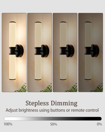 Rayogale Black Rechargeable Battery Operated Wall Sconces with Remote | White Glass Wireless Wall Lights Set of 2 with Timer Function Dimmable for Living Room Bedroom Emergency 3000K, 20.5 Inch - color: Black(White Lampshades)