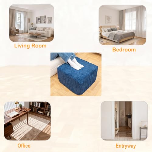Square Ottoman Foot Rest, Navy Blue, 20x14 In,Modern Footstool,Coffee Table | Footstool Ottoman,Stuffed Pouf Ottoman,All-One Foam Filler, Footrest,Beanbag Chair,Floor Pouf for Living Room Wedding Bedroom - color: Navy Blue