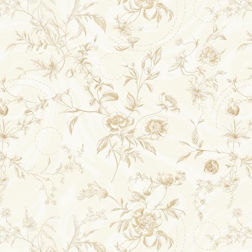 Floral Wallpaper Peel and Stick Beige Contact Paper Vintage Neutral Wallpaper 17.3inx394in Removable Self-Adhesive Stick on Wall Paper Waterproof for Bathroom Wall Decor Vinyl - color: Beige Flower, size: 17.3" x 393"