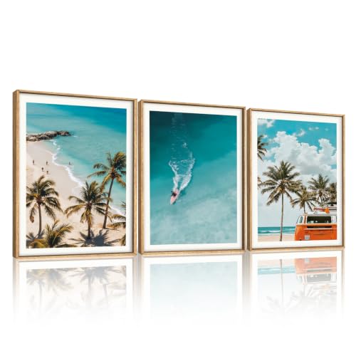 LHIUEM Nature Surfboard Beach Framed Canvas Wall Art,Summer Ocean Surfing Wall Decor,Palm Trees Wall Painting,Modern Picture Artwork for Living Room,Bedroom,Dining Room,Office -12"x16"x3 - color: Beach Surfing Wall Art, size: 12''x16''x3