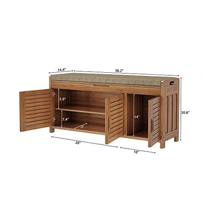 Wilk Shoe Bench with Storage, 2-Tier Shoe Cabinet with Padded Seat Cushion and 3 Darn Doors (38.2’’ (L) x 14.4’’ (W) x 19.7’’ (H)) - size: 38.5" (L) x 14.4" (W) x 19.7" (H)
