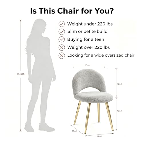Vanity Chair with Back, Boucle Upholstery Armless Makeup Stool | Gray Vanity Stool with Gold Metal Legs for Bedroom Living Room Kitchen Dinning Room (Gold and Light Gray) - color: Gold and Light Gray