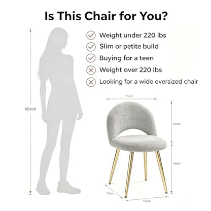 Vanity Chair with Back, Boucle Upholstery Armless Makeup Stool | Gray Vanity Stool with Gold Metal Legs for Bedroom Living Room Kitchen Dinning Room (Gold and Light Gray) - color: Gold and Light Gray