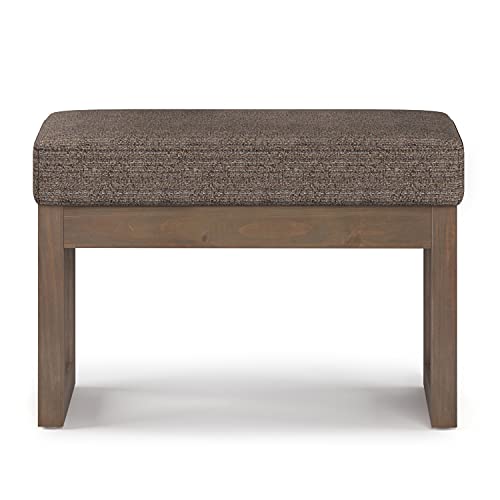SIMPLIHOME Milltown 27" Wide Tweed Rectangle Ottoman in Mink Brown | Contemporary upholstered ottoman with a cushioned seat, perfect for bedroom seating; footstool, footrest or bench. - color: Mink Brown, style: Small Ottoman Bench