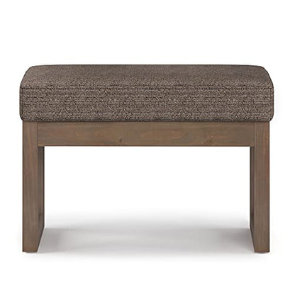 SIMPLIHOME Milltown 27" Wide Tweed Rectangle Ottoman in Mink Brown | Contemporary upholstered ottoman with a cushioned seat, perfect for bedroom seating; footstool, footrest or bench. - color: Mink Brown, style: Small Ottoman Bench