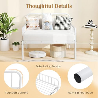 GIANTEX Metal Twin Bed Frame, Convertible Sofa Bed with Headboard & Armrests, Pull-Out Sleeper Chair Bed for Small Spaces Dorm Guest Apartment, Suitable for Folding Sofa Mattress, White - color: White
