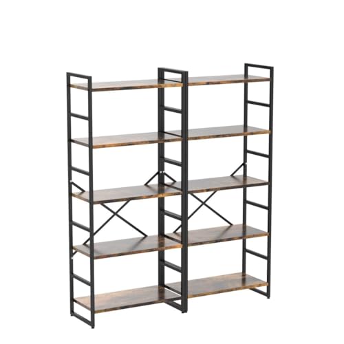 Shintenchi 2 Pieces 5 Tiers Bookshelf, Classically Tall Bookcase Shelf, Industrial Book Rack, Modern Book Holder in Bedroom/Living Room/Home/Office, Storage Rack Shelves for Books/Movies-Rustic Brown - color: 2pcs/Rustic Brown
