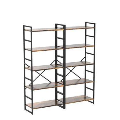 Shintenchi 2 Pieces 5 Tiers Bookshelf, Classically Tall Bookcase Shelf, Industrial Book Rack, Modern Book Holder in Bedroom/Living Room/Home/Office, Storage Rack Shelves for Books/Movies-Rustic Brown - color: 2pcs/Rustic Brown