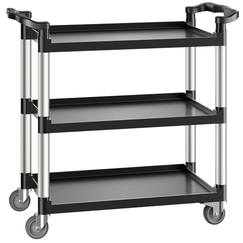 VEVOR Utility Cart, 330 lbs Load Capacity, 3-Tier Utility Plastic Cart with 360° Swivel Wheels (2 with Brakes), 31.1 x 19.3-inch Food Service Cart for Warehouse, Office, Home, Restaurant, Kitchen - style: 3 Tier-330LBS